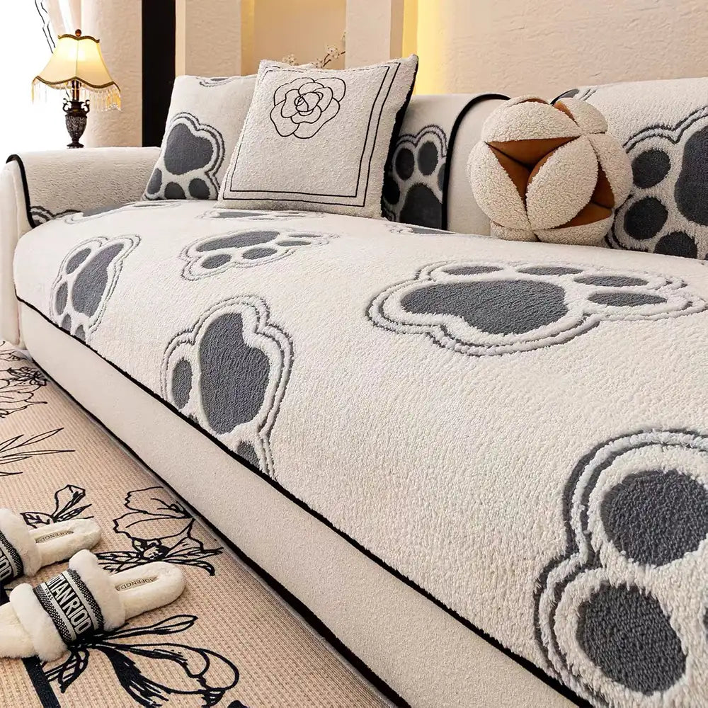 Paw Print Soft Polar Fleece Sofa Protector Non-slip Couc... lifestyle and size view 11 | Petix pet supplies for dogs and cats