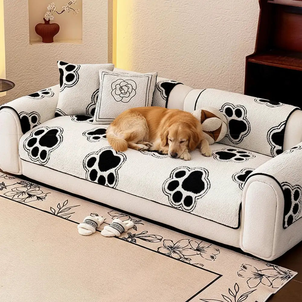 Paw Print Soft Polar Fleece Sofa Protector Non-slip Couch Cover - Cou... detail view 3 | Petix pet supplies for dogs and cats