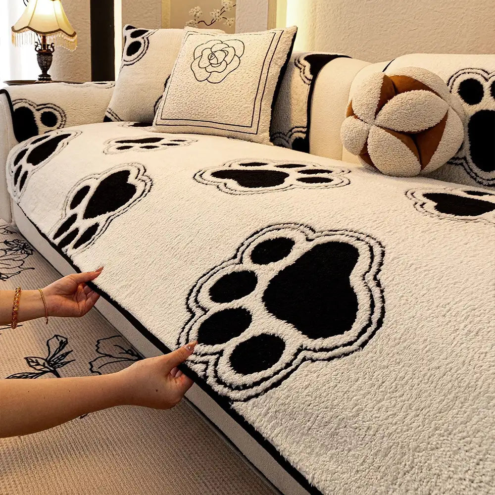 Paw Print Soft Polar Fleece Sofa Protector Non-slip Couch Cover - Cou... detail view 5 | Petix pet supplies for dogs and cats