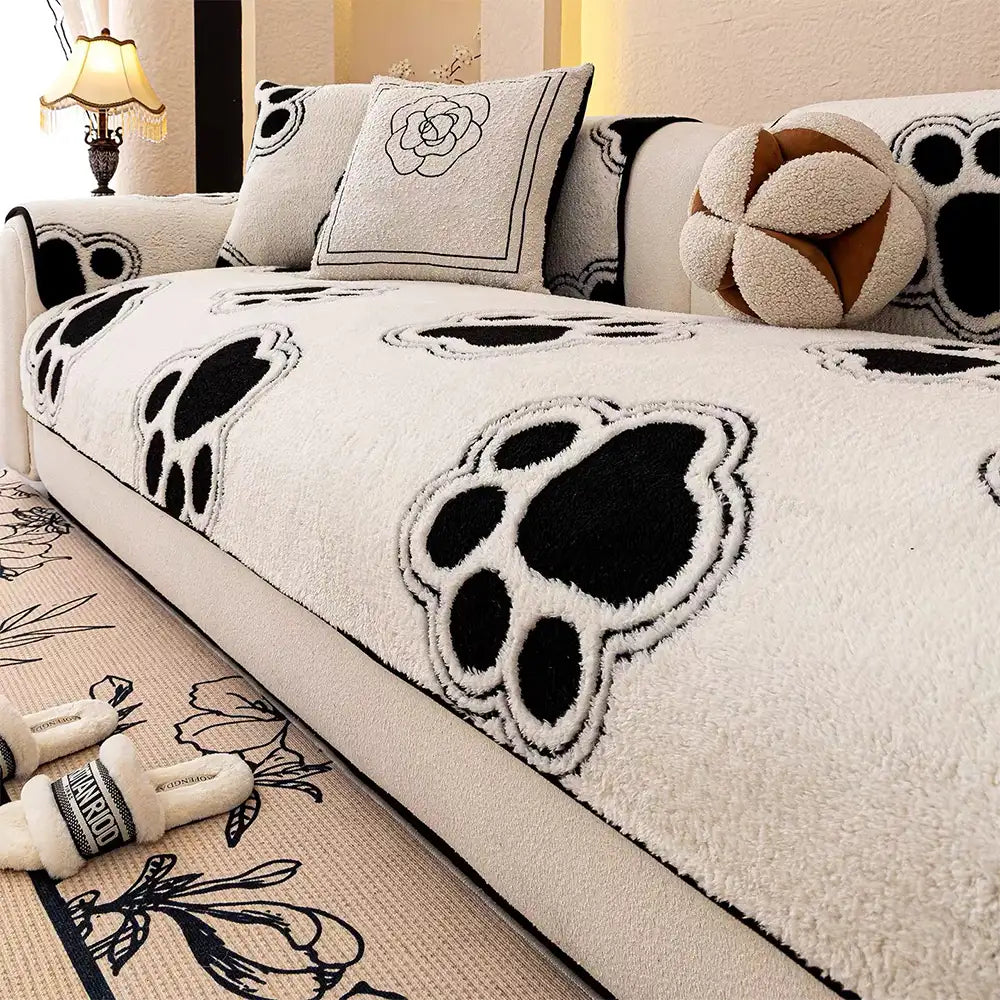 Paw Print Soft Polar Fleece Sofa Protector Non-slip Couch Cover - Cou... detail view 6 | Petix pet supplies for dogs and cats