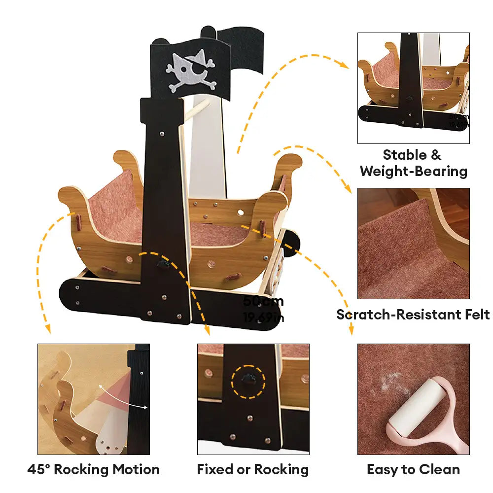Pirate Ship Rocking Chair Cat Hammock Cat Scratching Board - Cat Tree detail view 4 | Petix pet supplies for dogs and cats