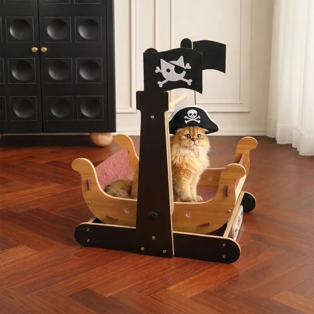 Pirate Ship Rocking Chair Cat Hammock Cat Scratching Boar... lifestyle and size view 7 | Petix pet supplies for dogs and cats