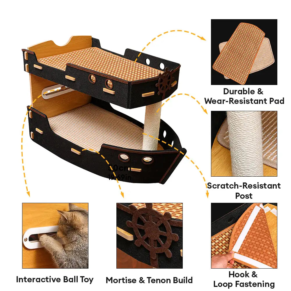 Pirate Ship Sisal Scratch-resistant Double-Layer Cat Bed Cat Scratchi... detail view 4 | Petix pet supplies for dogs and cats
