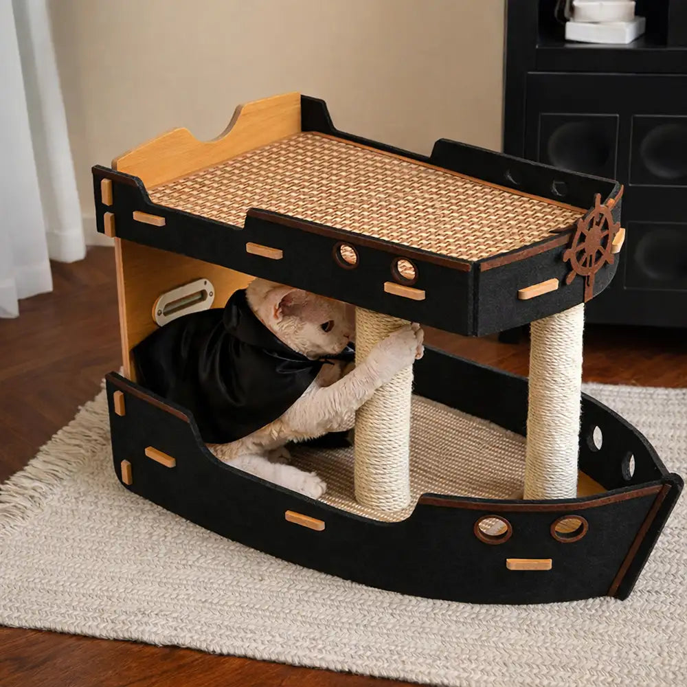 Pirate Ship Sisal Scratch-resistant Double-Layer Cat Bed... lifestyle and size view 7 | Petix pet supplies for dogs and cats
