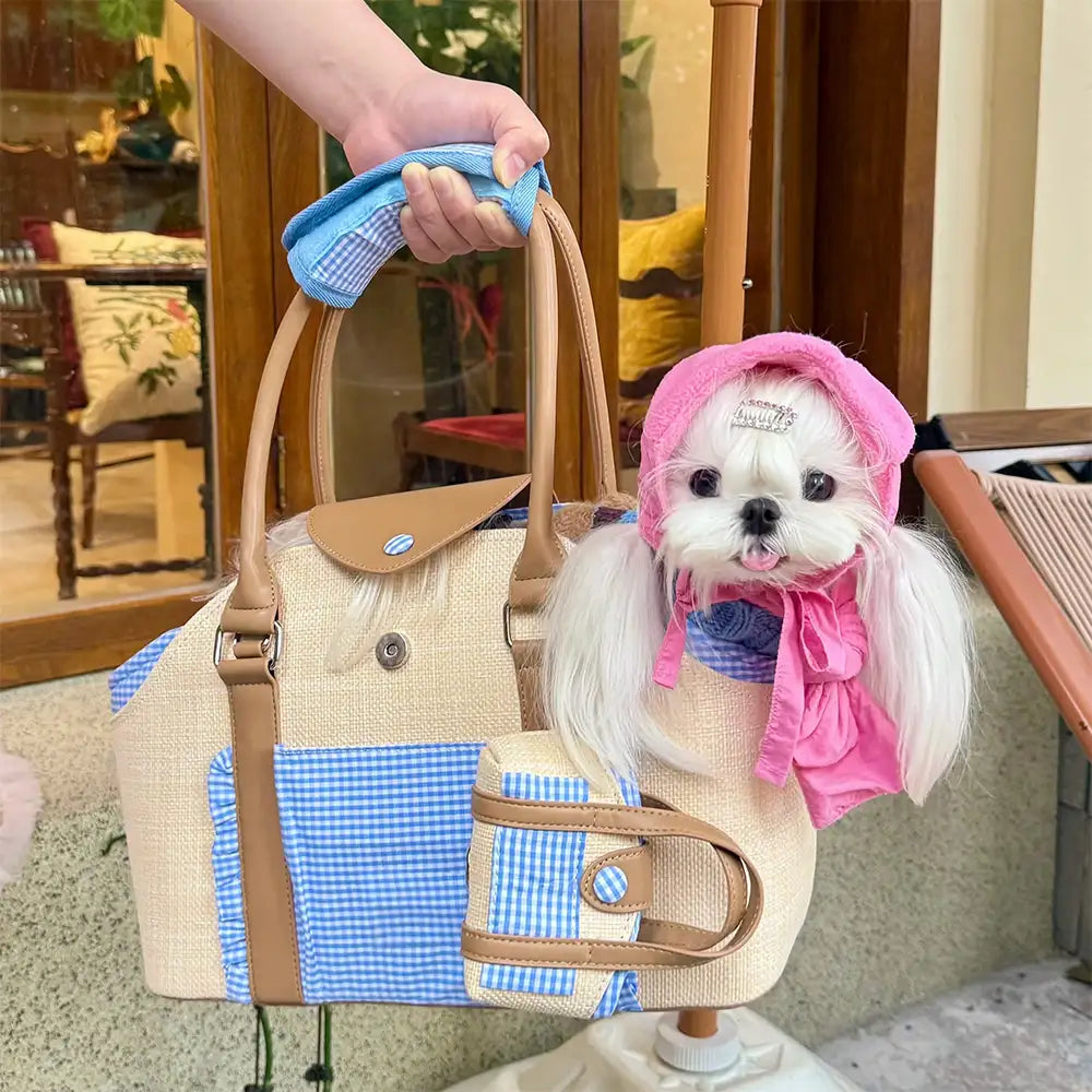 Portable Faux Woven Water-Repellent Dog Cat Carrier Pet Carrier Bag w... detail view 2 | Petix pet supplies for dogs and cats