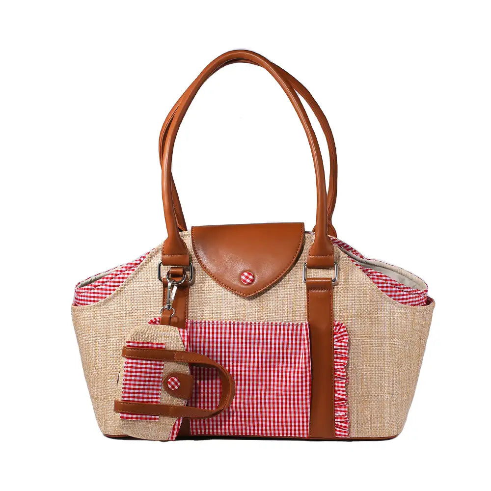 Portable Faux Woven Water-Repellent Dog Cat Carrier Pet... lifestyle and size view 13 | Petix pet supplies for dogs and cats