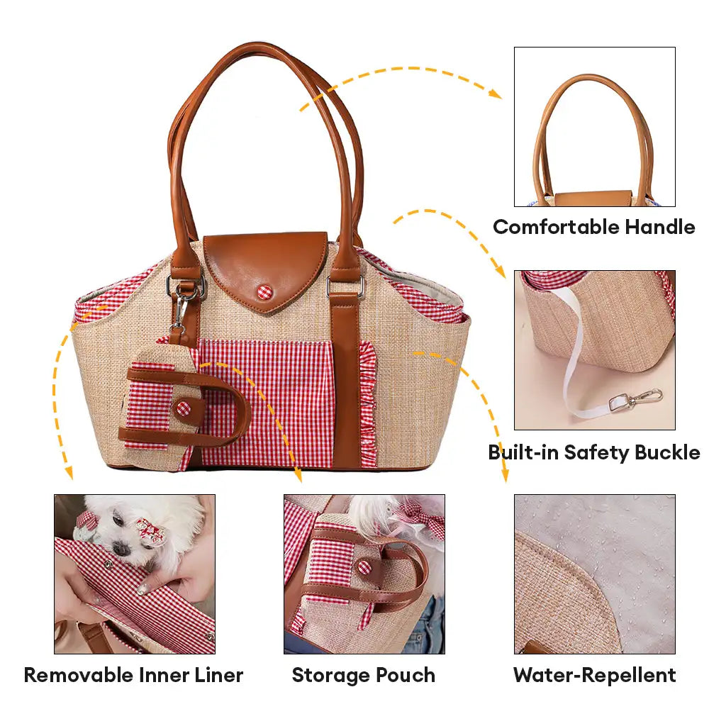 Portable Faux Woven Water-Repellent Dog Cat Carrier Pet Carrier Bag w... detail view 5 | Petix pet supplies for dogs and cats