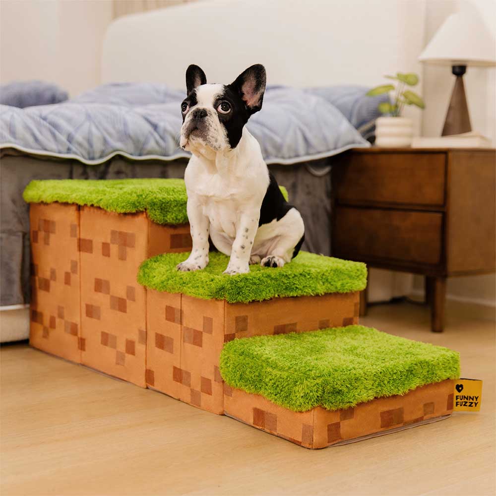 Retro Pixel Handcrafted Foldable Pet Stairs With Storage - Blocky Paw... detail view 3 | Petix pet supplies for dogs and cats