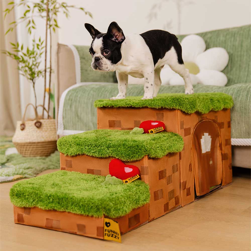Retro Pixel Handcrafted Foldable Pet Stairs With Storage - Blocky Paw... detail view 9 | Petix pet supplies for dogs and cats