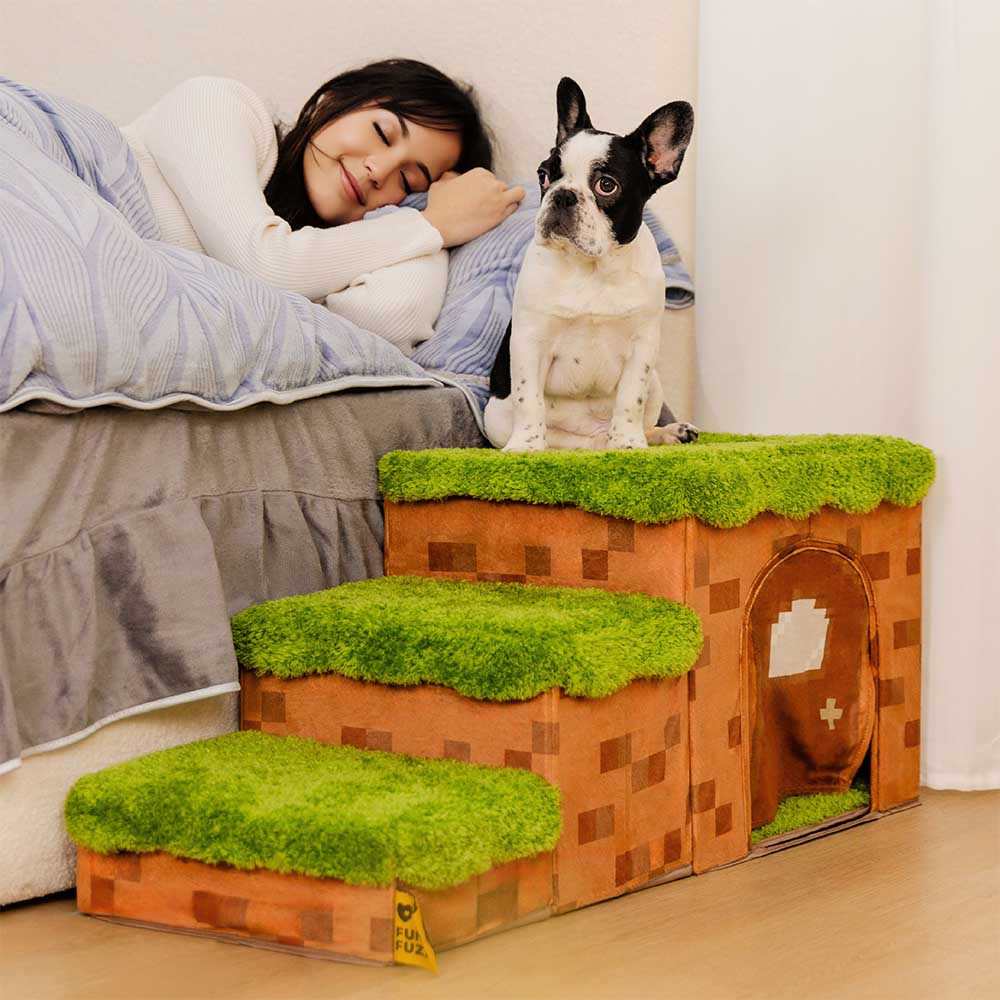 Retro Pixel Handcrafted Foldable Pet Stairs With Storage - Blocky Pa... detail view 11 | Petix pet supplies for dogs and cats
