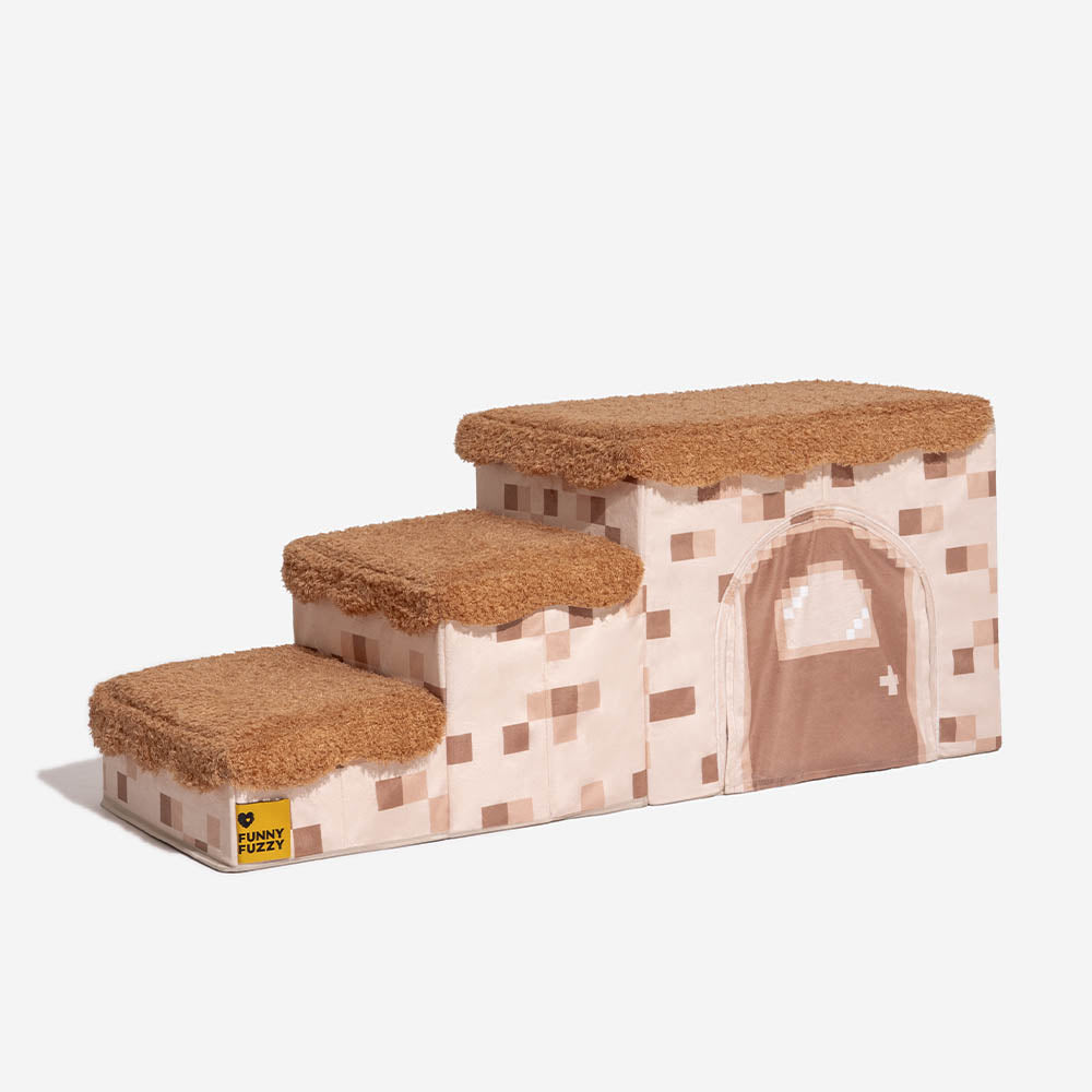 Retro Pixel Handcrafted Foldable Pet Stairs With Storage... lifestyle and size view 26 | Petix pet supplies for dogs and cats