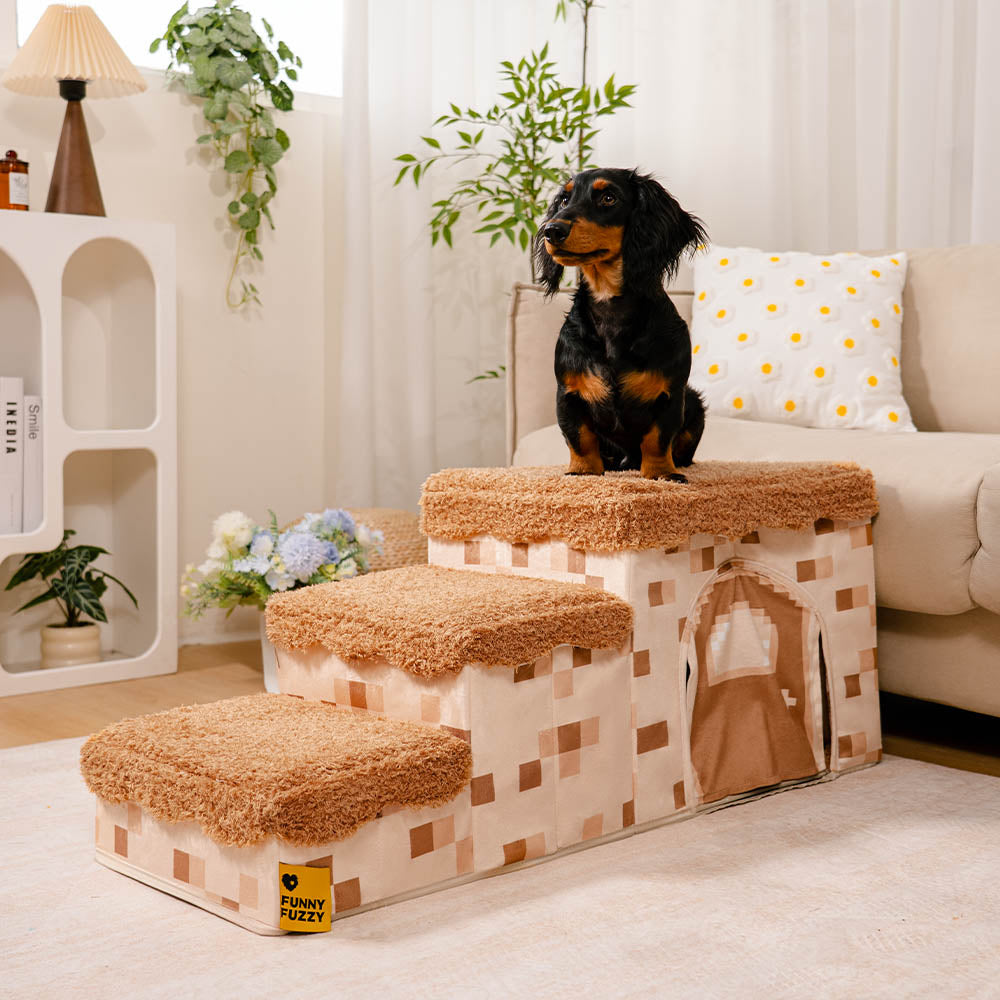 Retro Pixel Handcrafted Foldable Pet Stairs With Storage - Blocky Paw... detail view 7 | Petix pet supplies for dogs and cats