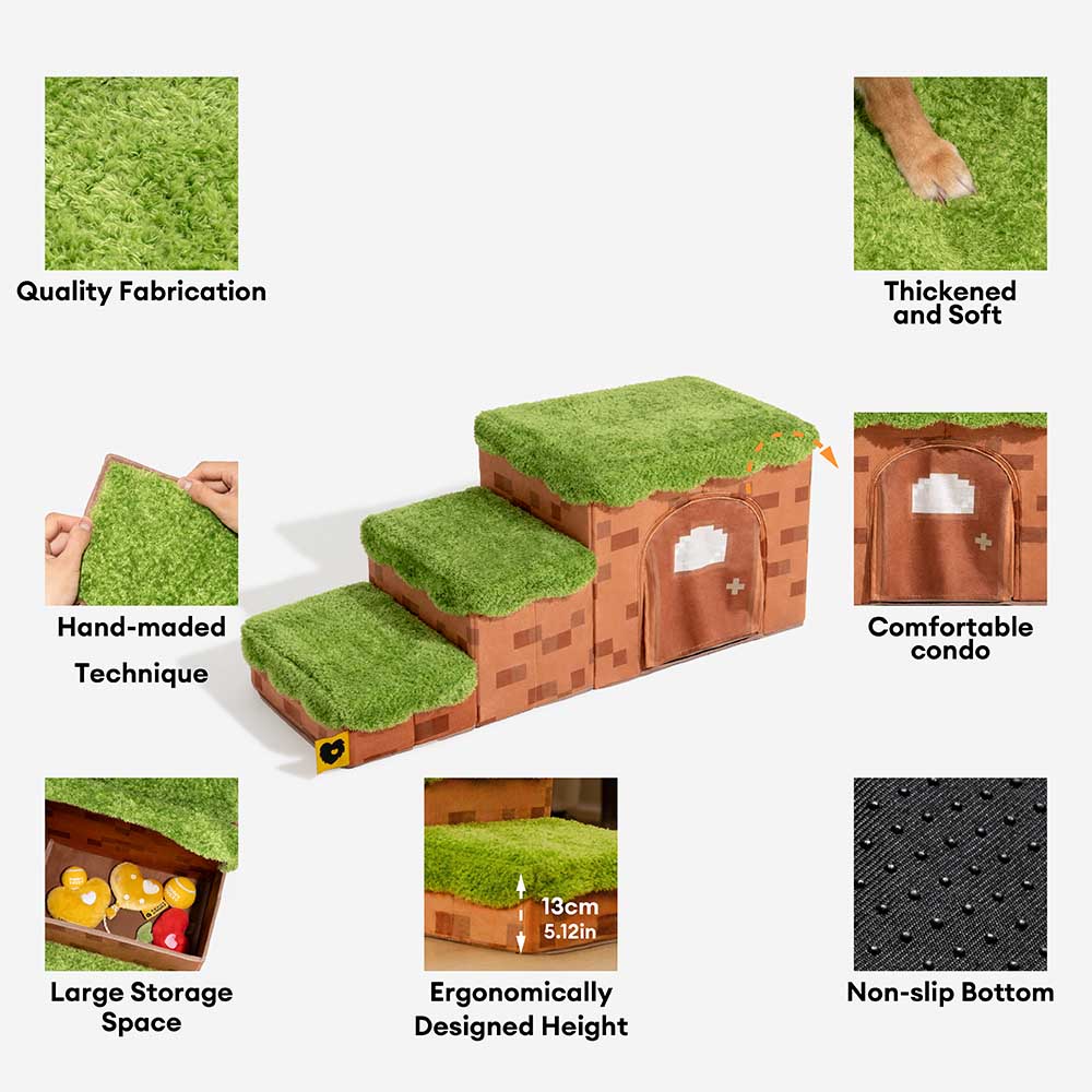 Retro Pixel Handcrafted Foldable Pet Stairs With Storage - Blocky Paw... detail view 6 | Petix pet supplies for dogs and cats