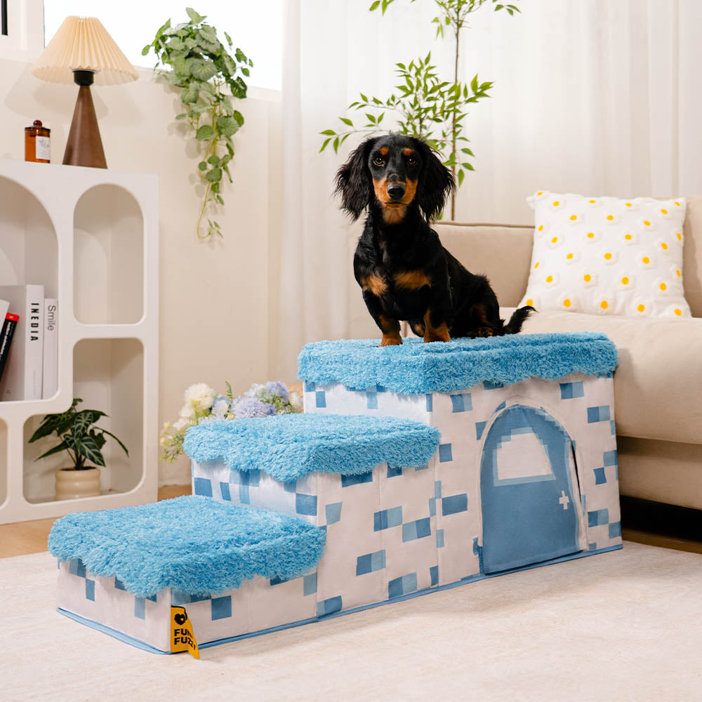 Retro Pixel Handcrafted Foldable Pet Stairs With Storage - Blocky Paw... detail view 8 | Petix pet supplies for dogs and cats
