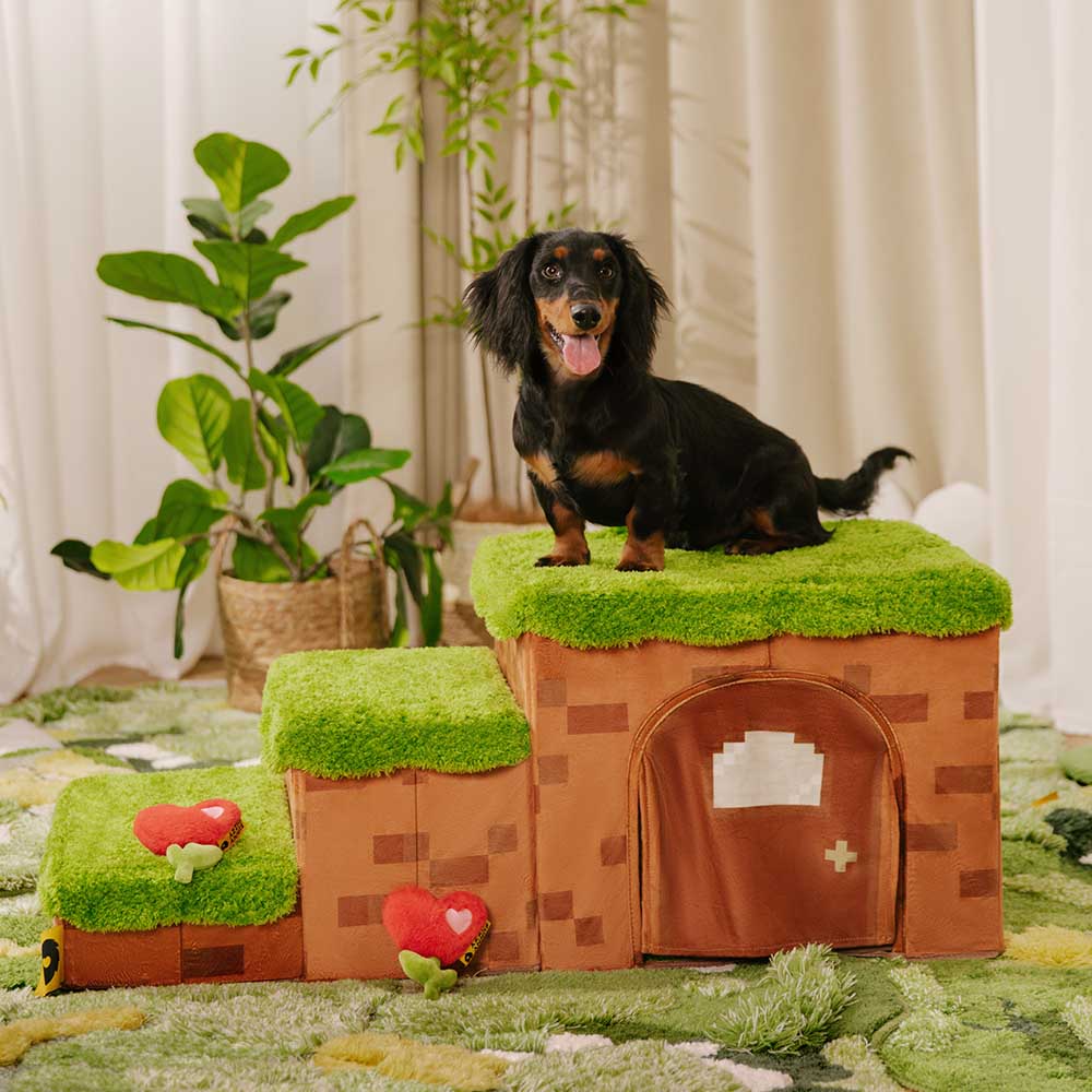 Retro Pixel Handcrafted Foldable Pet Stairs With Storage - Blocky Paw... detail view 2 | Petix pet supplies for dogs and cats