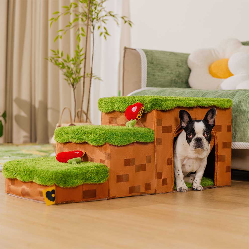 Retro Pixel Handcrafted Foldable Pet Stairs With Storage - Blocky Paw... detail view 4 | Petix pet supplies for dogs and cats