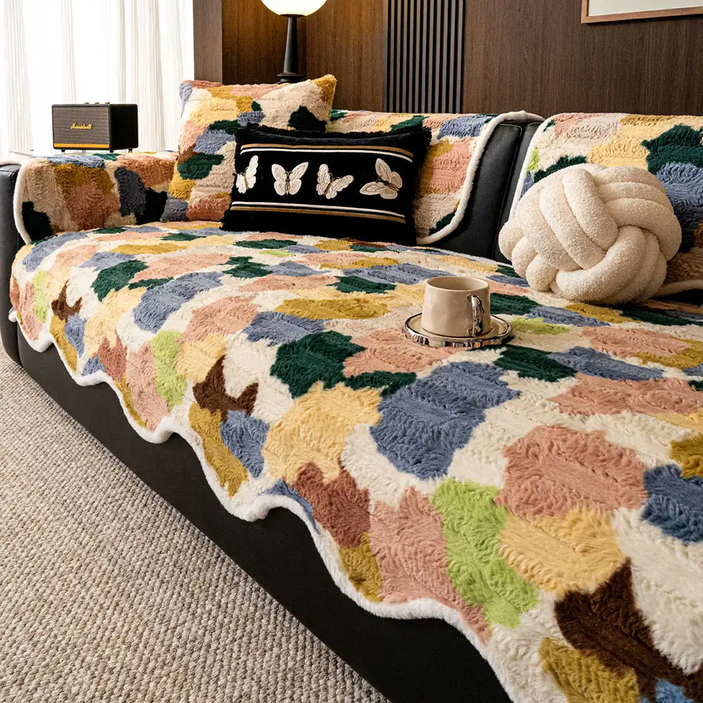 Stylish Color-Blocked Faux Rabbit Fur Soft Non-Slip Irre... lifestyle and size view 14 | Petix pet supplies for dogs and cats