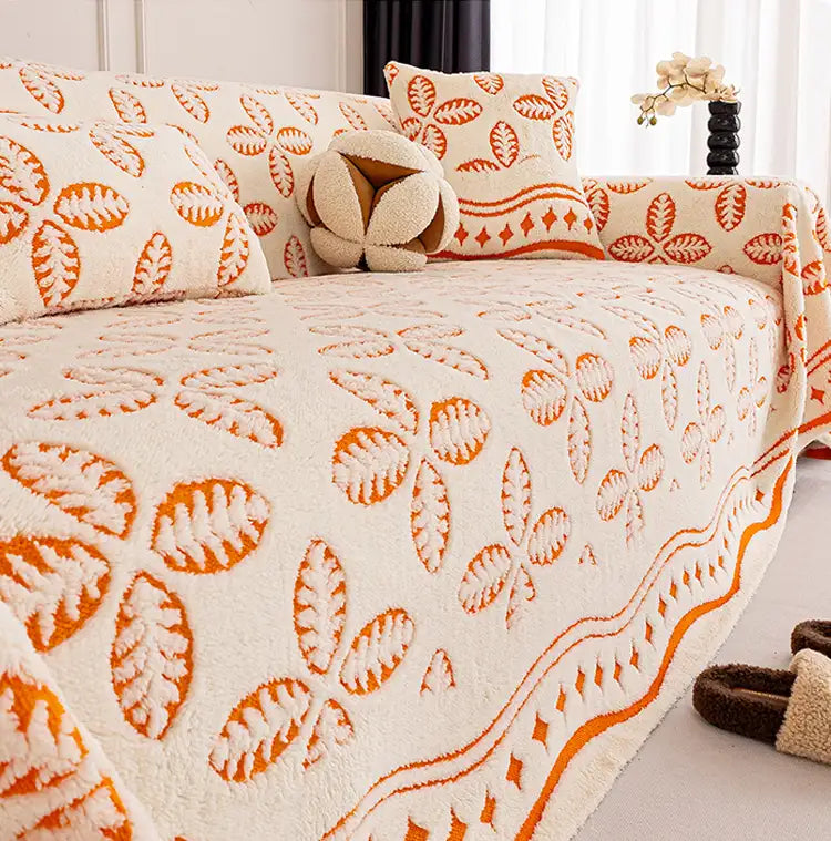 Thickened Jacquard Velvet Leaf Pattern Sofa Decoration M... lifestyle and size view 13 | Petix pet supplies for dogs and cats