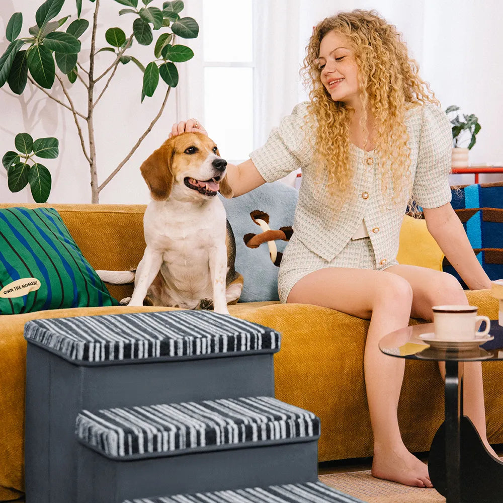 SnugNest Textured Stripe Dog Stairs with Storage - Dog Stairs detail view 8 | Petix pet supplies for dogs and cats