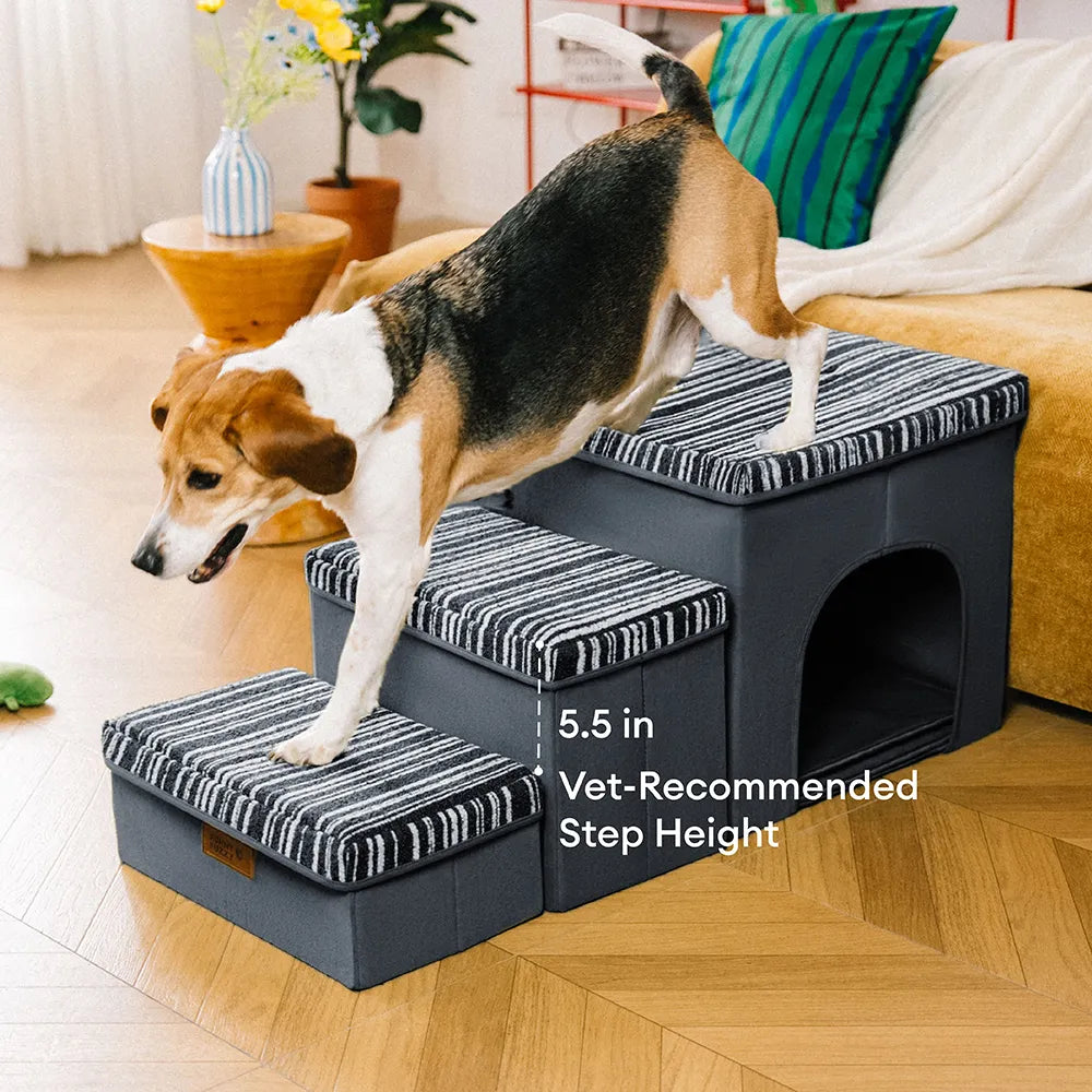 SnugNest Textured Stripe Dog Stairs with Storage - Dog Stairs detail view 3 | Petix pet supplies for dogs and cats