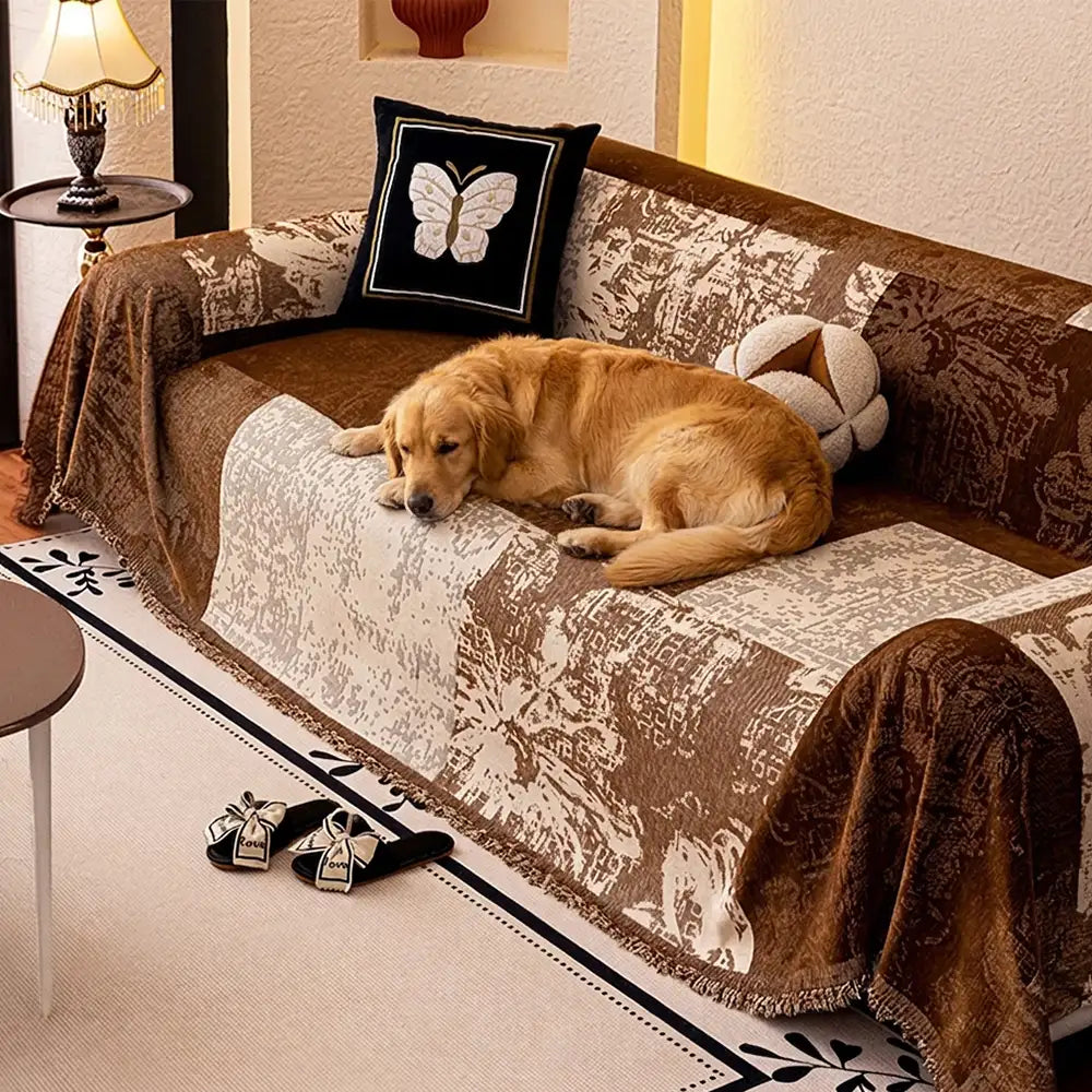 Vintage Botanical Jacquard Chenille Sofa Scratch-Resistant Couch Cov... detail view 10 | Petix pet supplies for dogs and cats