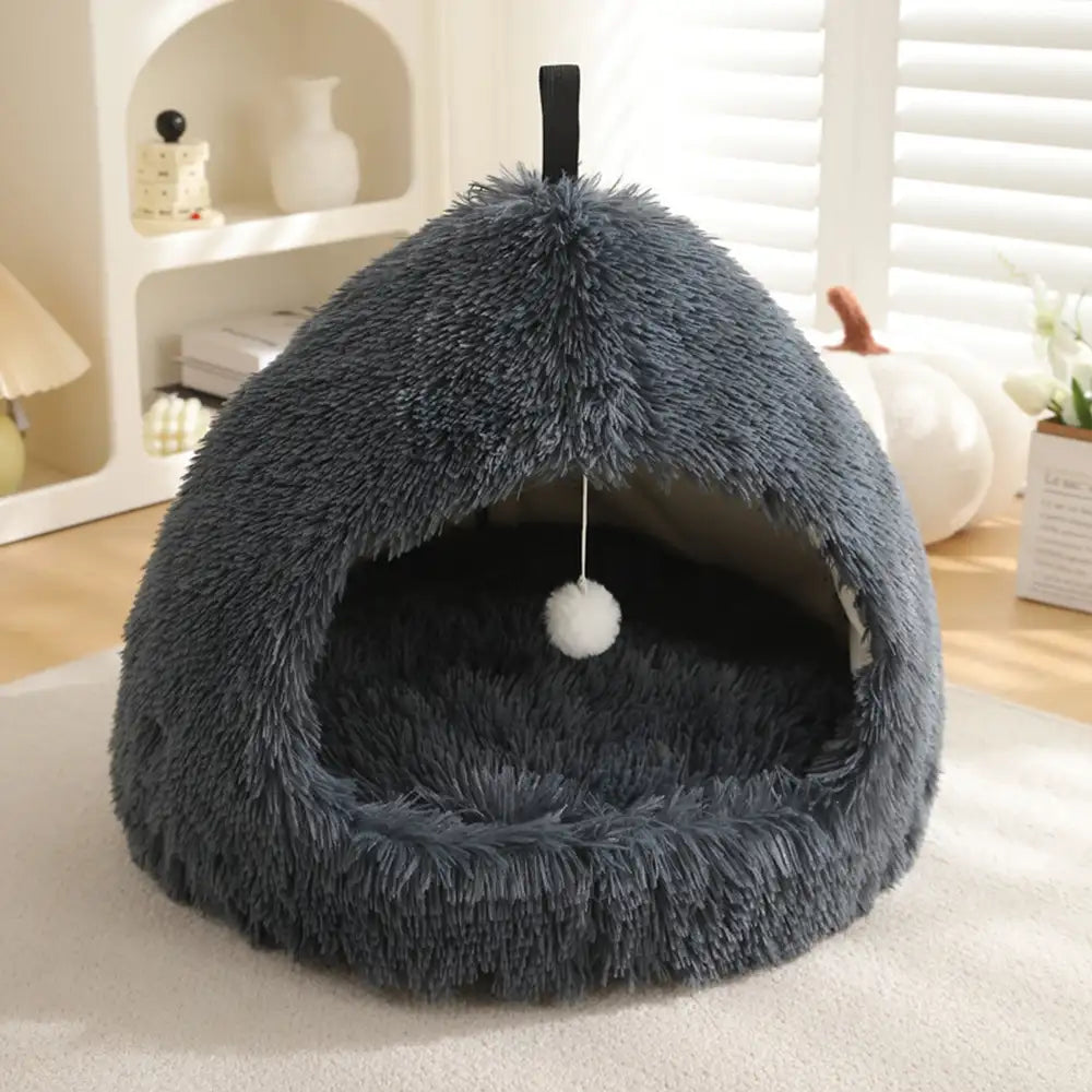 Warm Plush Cozy Hideaway Cat Cave Dog Bed - Dog Beds detail view 10 | Petix pet supplies for dogs and cats