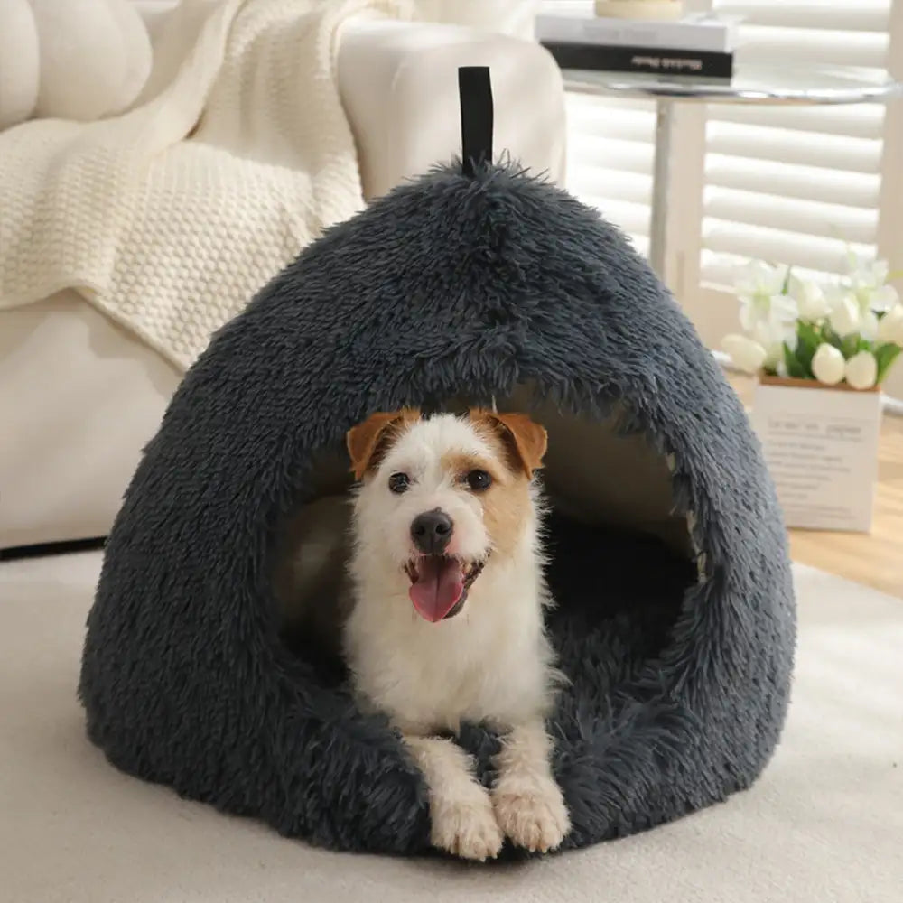 Warm Plush Cozy Hideaway Cat Cave Dog Bed - Dog Beds detail view 3 | Petix pet supplies for dogs and cats
