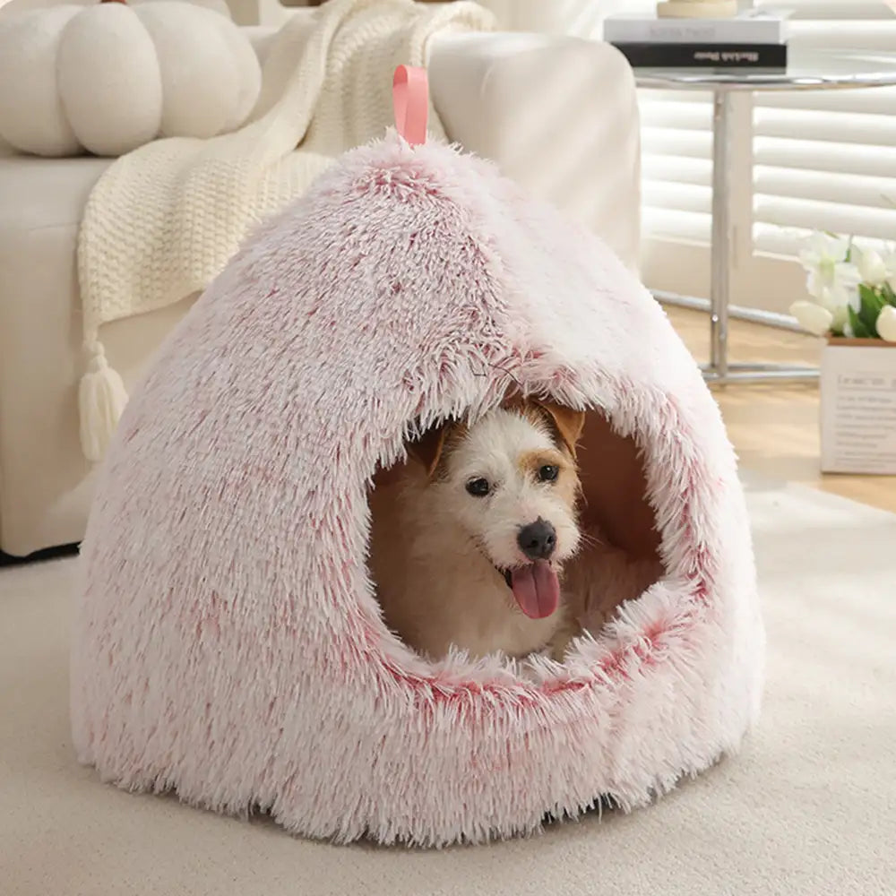Warm Plush Cozy Hideaway Cat Cave Dog Bed - Dog Beds detail view 8 | Petix pet supplies for dogs and cats