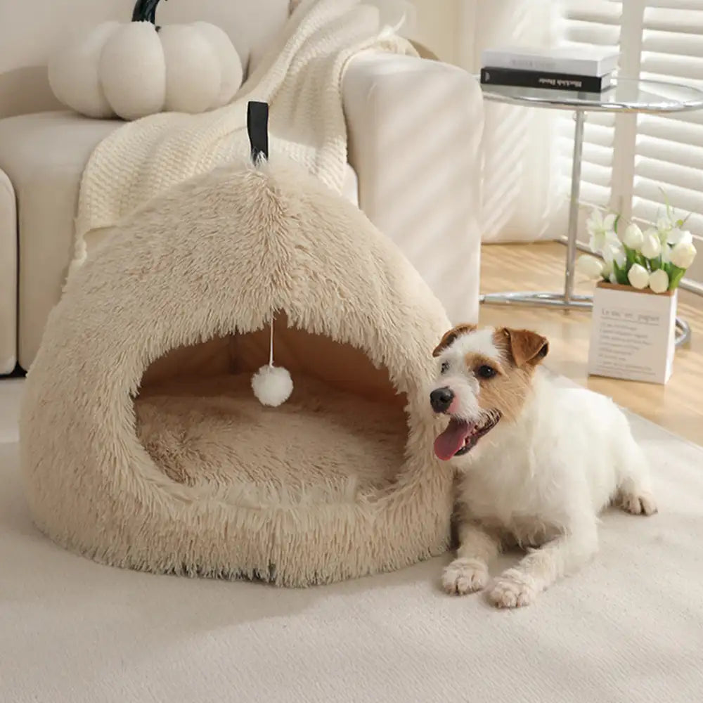Warm Plush Cozy Hideaway Cat Cave Dog Bed - Dog Beds detail view 13 | Petix pet supplies for dogs and cats