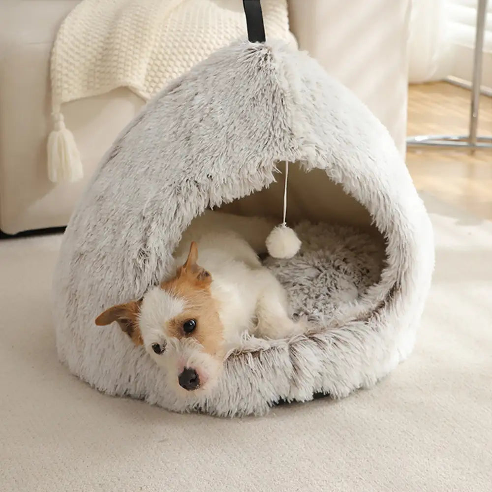 Warm Plush Cozy Hideaway Cat Cave Dog Bed - Dog Beds detail view 12 | Petix pet supplies for dogs and cats