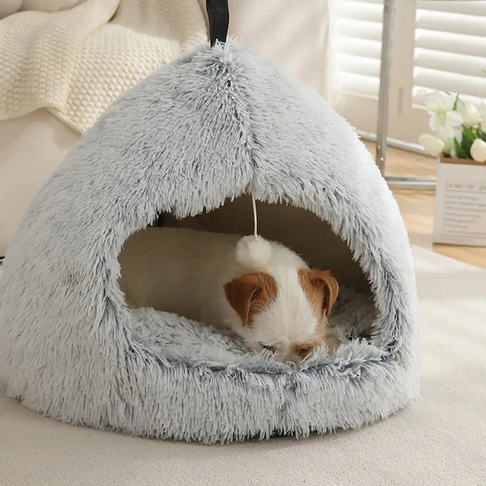 Warm Plush Cozy Hideaway Cat Cave Dog Bed - Dog Beds detail view 6 | Petix pet supplies for dogs and cats