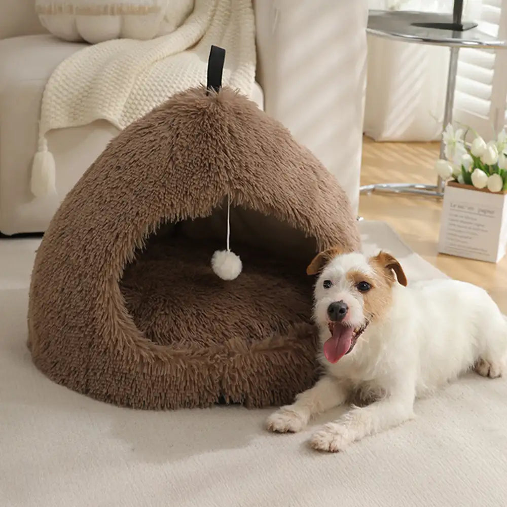 Warm Plush Cozy Hideaway Cat Cave Dog Bed - Dog Beds detail view 11 | Petix pet supplies for dogs and cats