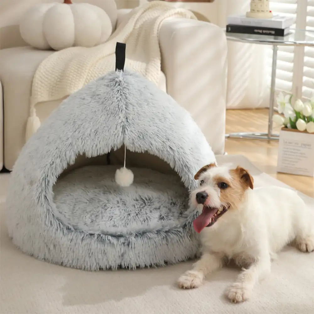 Warm Plush Cozy Hideaway Cat Cave Dog Bed - Dog Beds detail view 5 | Petix pet supplies for dogs and cats