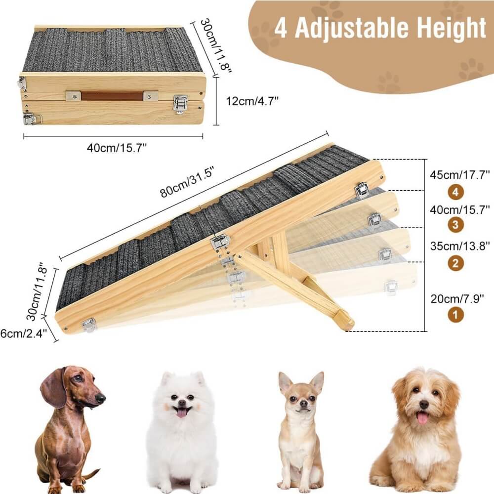 Wooden Dog Ramp 4 Levels Height Adjustable Foldable Dog Stairs - Dog... detail view 7 | Petix pet supplies for dogs and cats