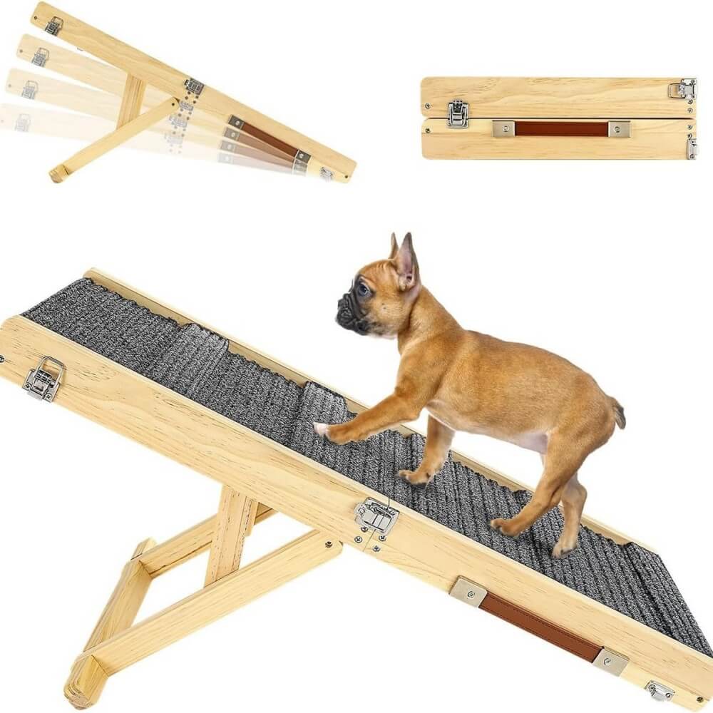 Wooden Dog Ramp 4 Levels Height Adjustable Foldable Dog S... lifestyle and size view 8 | Petix pet supplies for dogs and cats