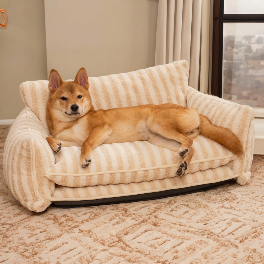 Trendy Striped Faux Lambswool Double Layer Dog & Cat Sofa Bed - Outdoor