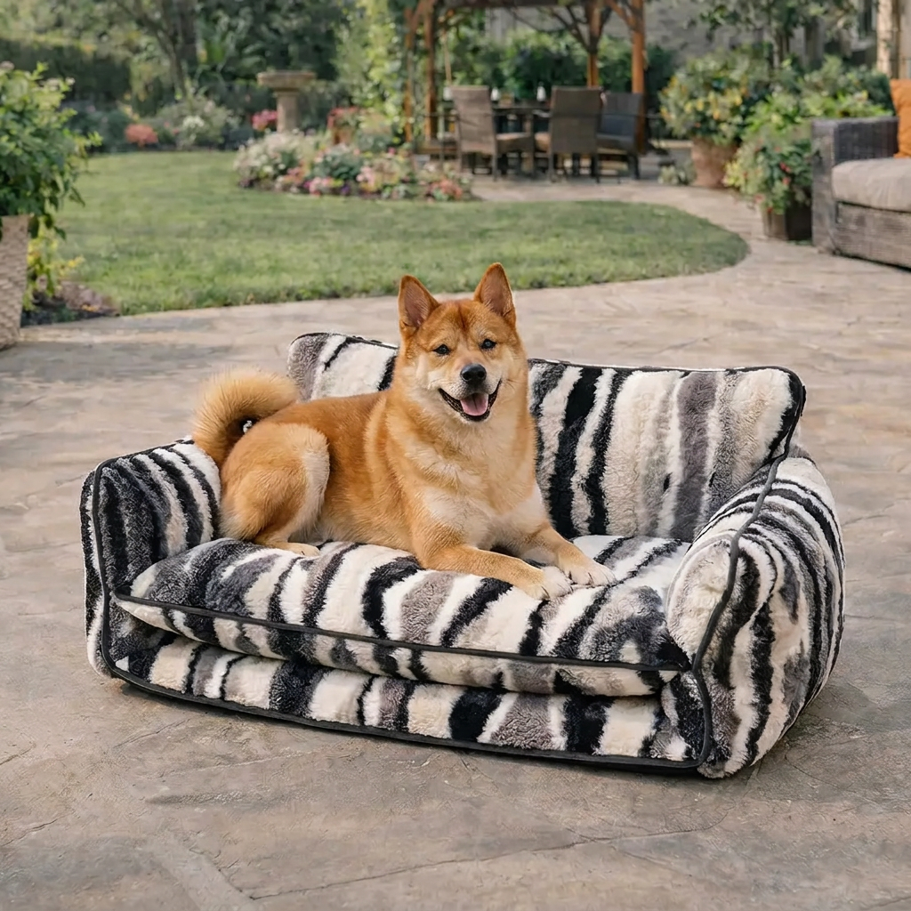 Trendy Striped Faux Lambswool Double Layer Dog & Cat Sofa Bed - Outdoor