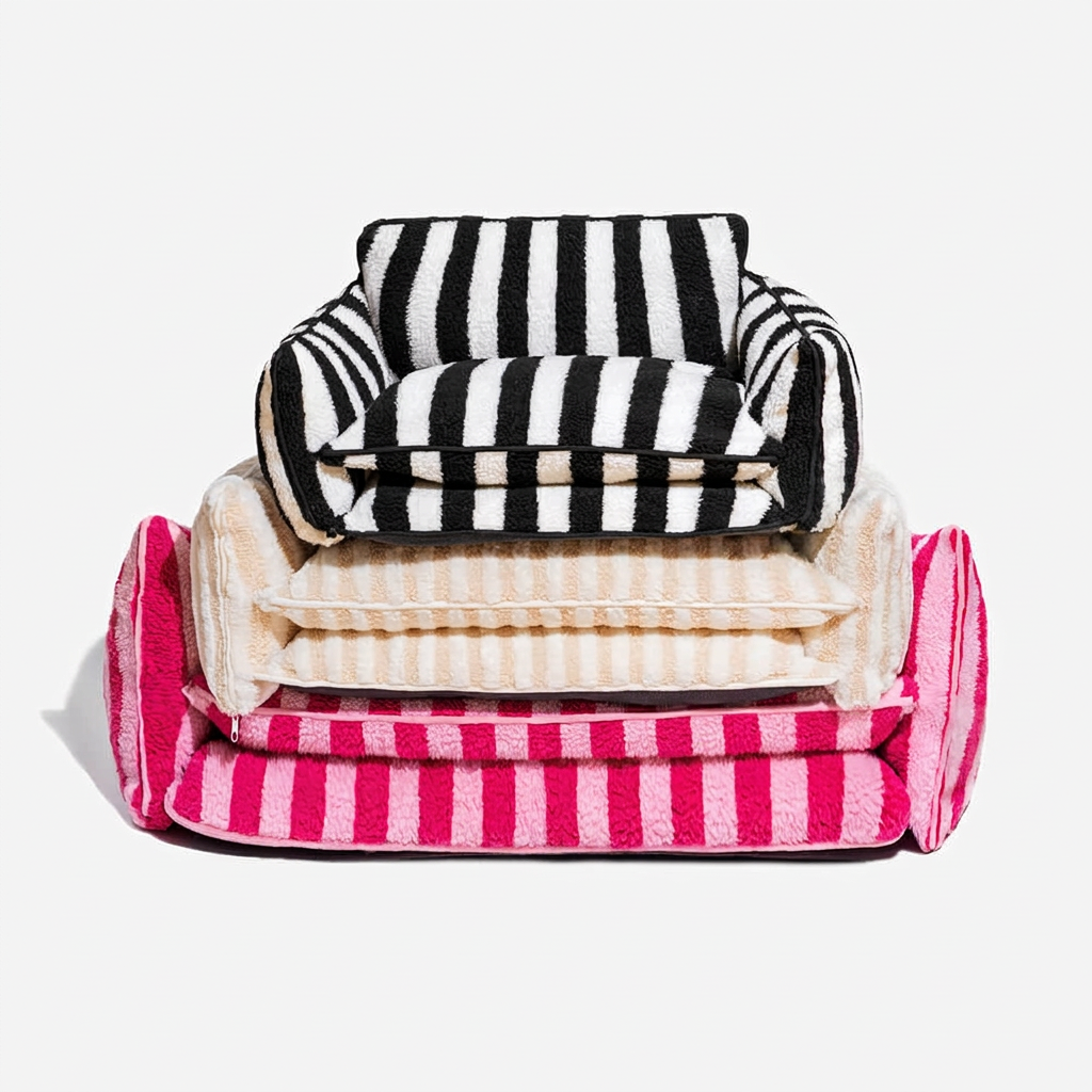 Trendy Striped Faux Lambswool Double Layer Dog & Cat Sofa Bed - Outdoor
