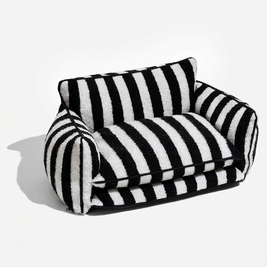 Trendy Striped Faux Lambswool Double Layer Dog & Cat Sofa Bed - Outdoor