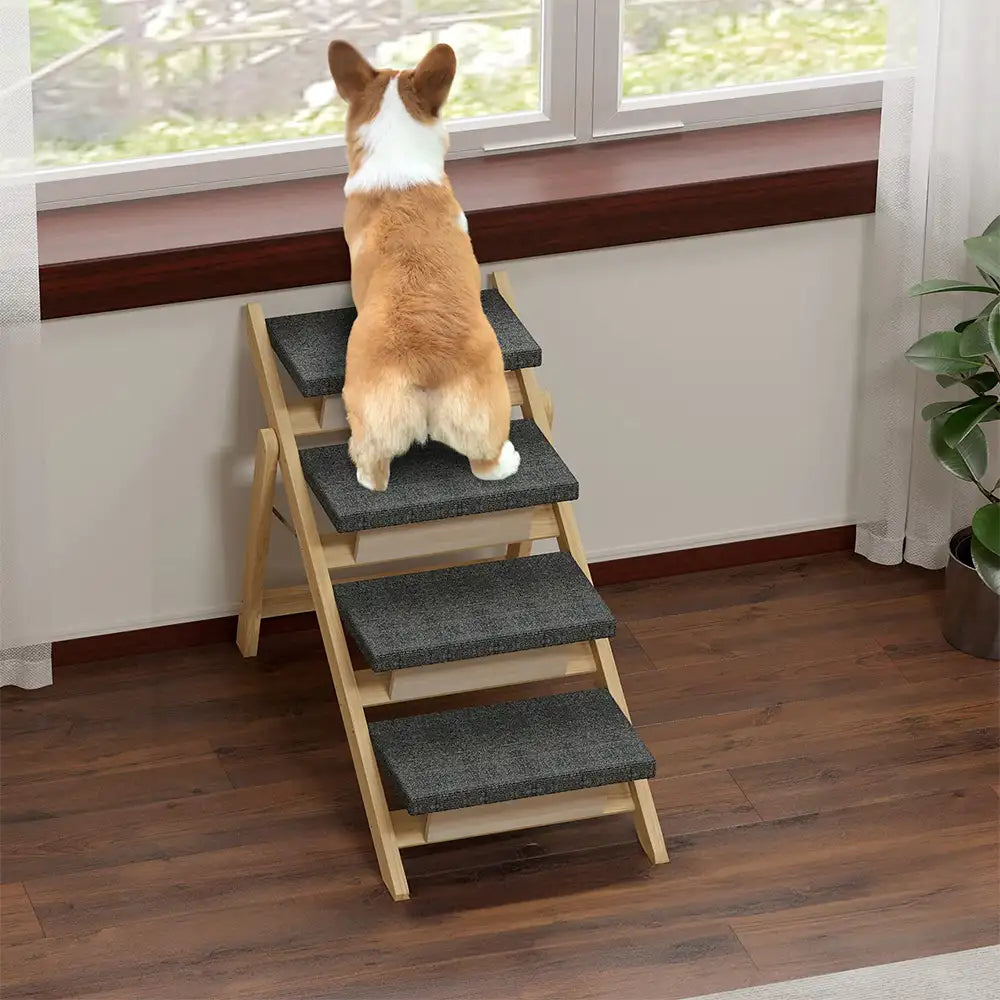 2-in-1 Foldable Wooden Dog Stairs & Ramp with Non-Slip Pad – Dog Stairs (view 10) | Petix pet supplies for dogs and cats