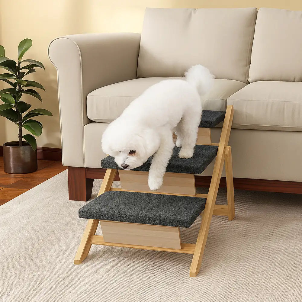 2-in-1 Foldable Wooden Dog Stairs & Ramp with Non-Slip Pad – Dog Stairs (view 2) | Petix pet supplies for dogs and cats