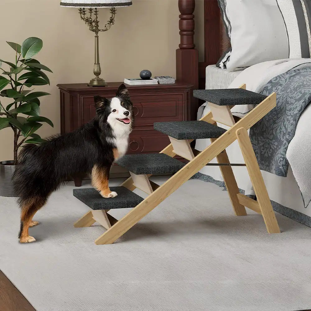 2-in-1 Foldable Wooden Dog Stairs & Ramp with Non-Slip Pad – Dog Stairs (view 3) | Petix pet supplies for dogs and cats