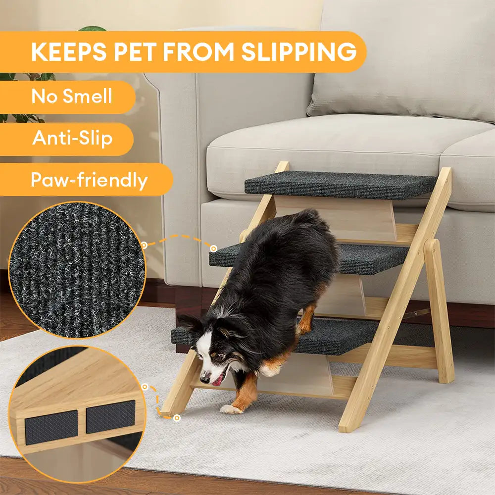 2-in-1 Foldable Wooden Dog Stairs & Ramp with Non-Slip Pad – Dog Stairs (view 5) | Petix pet supplies for dogs and cats