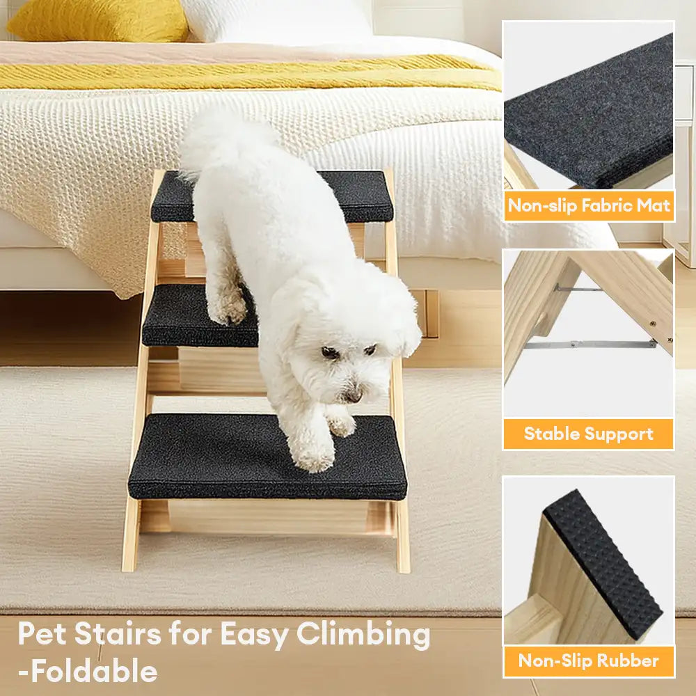 2-in-1 Foldable Wooden Dog Stairs & Ramp with Non-Slip Pad – Dog Stairs (view 6) | Petix pet supplies for dogs and cats