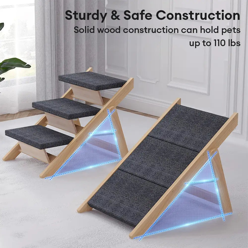 2-in-1 Foldable Wooden Dog Stairs & Ramp with Non-Slip Pad – Dog Stairs (view 7) | Petix pet supplies for dogs and cats
