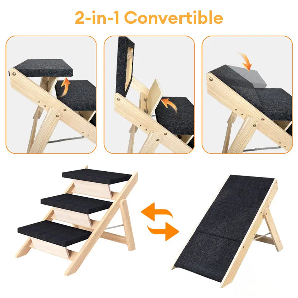 2-in-1 Foldable Wooden Dog Stairs & Ramp with Non-Slip Pad – Dog Stairs (view 8) | Petix pet supplies for dogs and cats