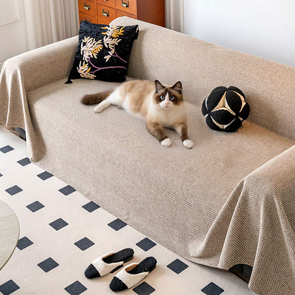 Breathable Woven Linen-Look Scratch-Resistant Throw Couch Cover – Couch Cover (view 5) | Petix pet supplies for dogs and cats