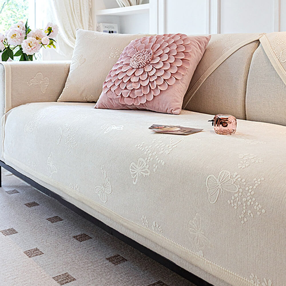 Chenille Anti-Slip Butterfly Pattern Morandi Color Couch Cover – Couch Cover (main) | Petix pet supplies for dogs and cats