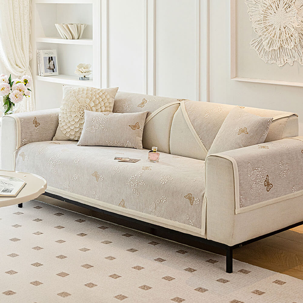 Chenille Anti-Slip Butterfly Pattern Morandi Color Couch Cover – Couch Cover (view 3) | Petix pet supplies for dogs and cats