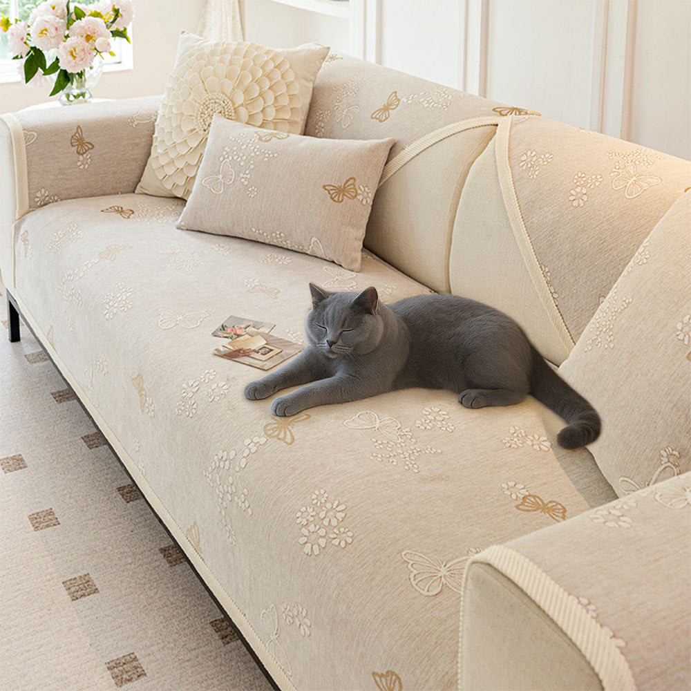 Chenille Anti-Slip Butterfly Pattern Morandi Color Couch Cover – Couch Cover (view 4) | Petix pet supplies for dogs and cats